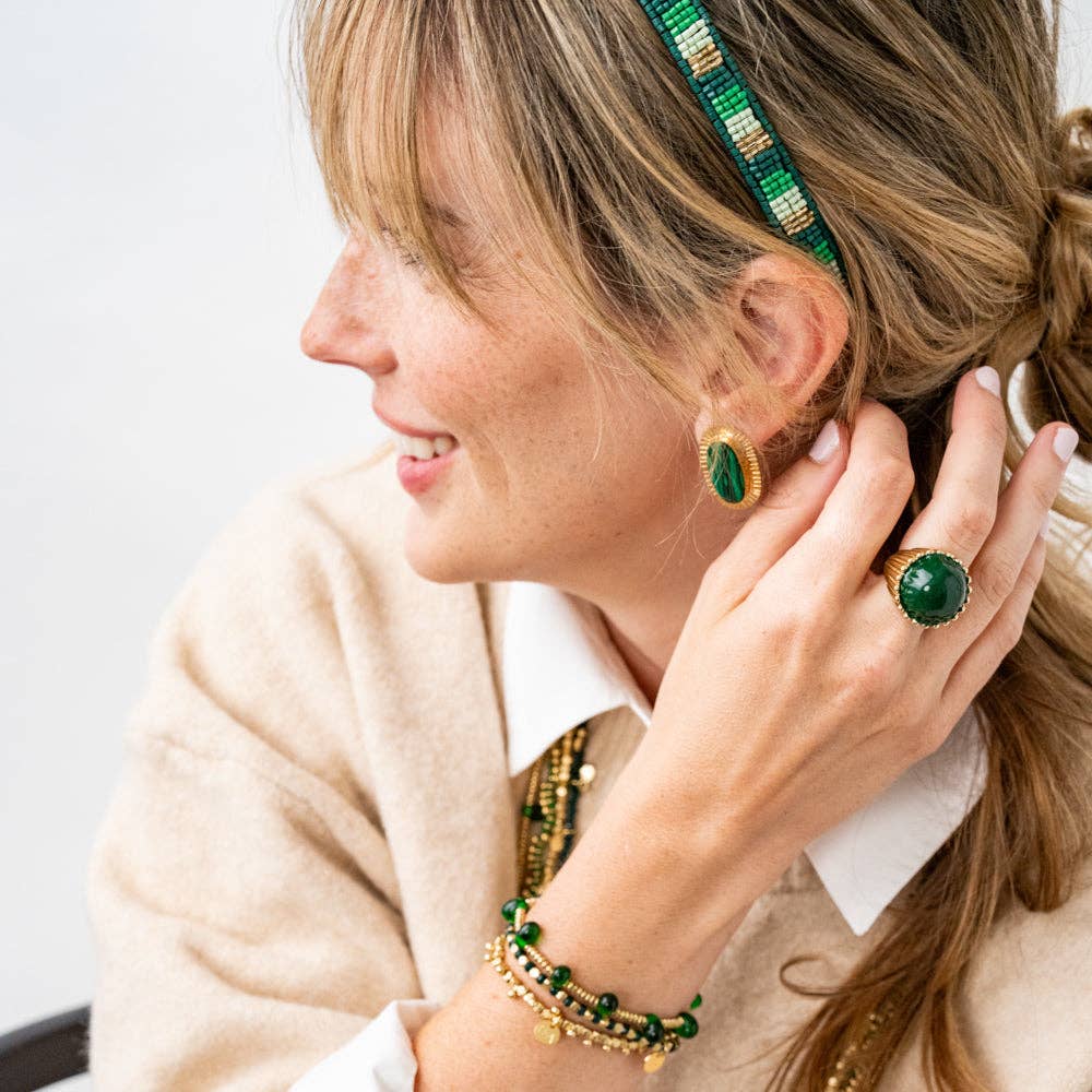 Adjustable Deep Green Enamel Cocktail Ring