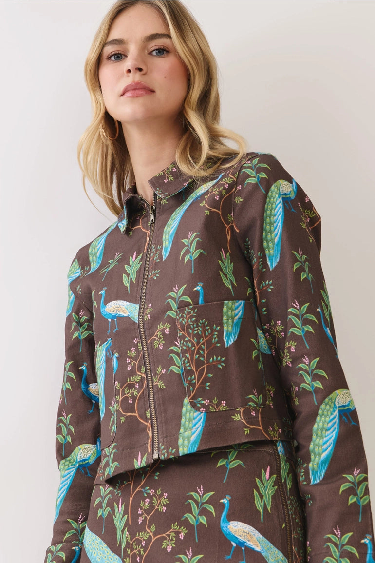 Botanical Bird Cropped Jacket & Mini Skirt