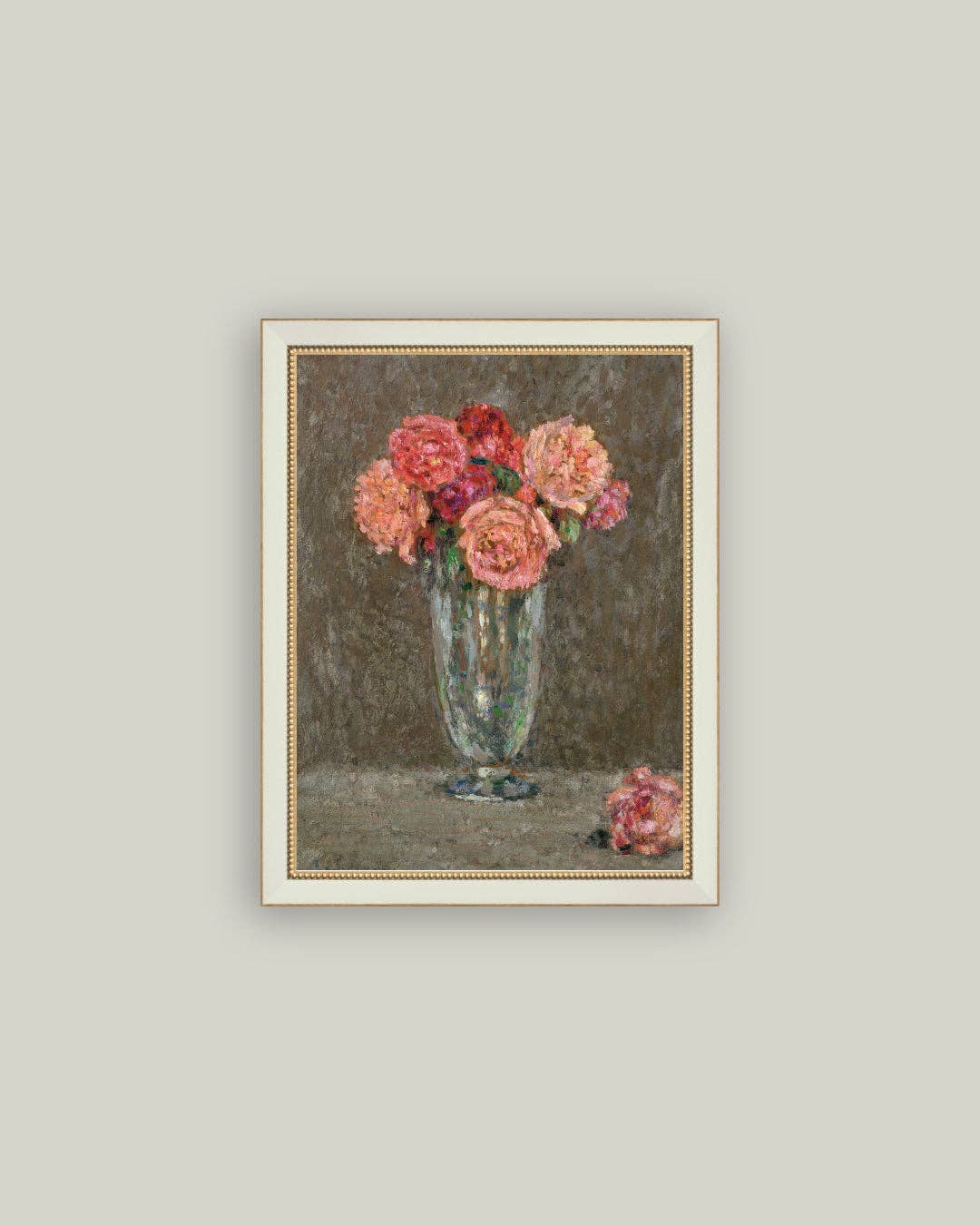 Glass Vase with Roses Framed Antique Art
