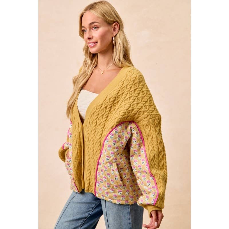 Cable Knit Floral Printed Combo Cardigan