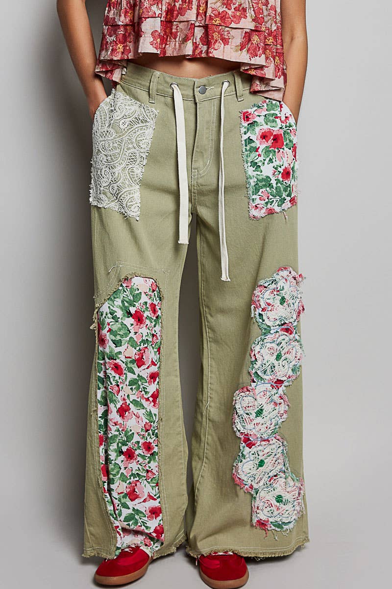 Relaxed Fit Floral Patch Denim Pants