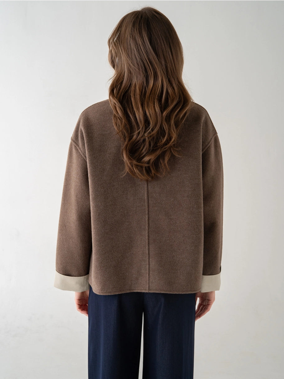 Contrast Cuff Sleeve Coat