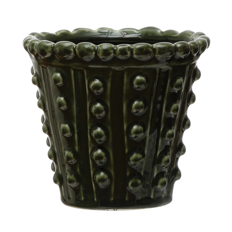 dark green planter pot Stoneware Hobnail Planter Green