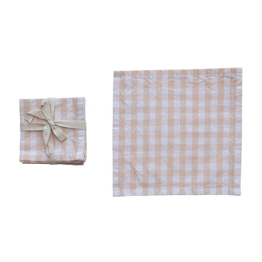 Blush Gingham Cloth Cocktail Napkins