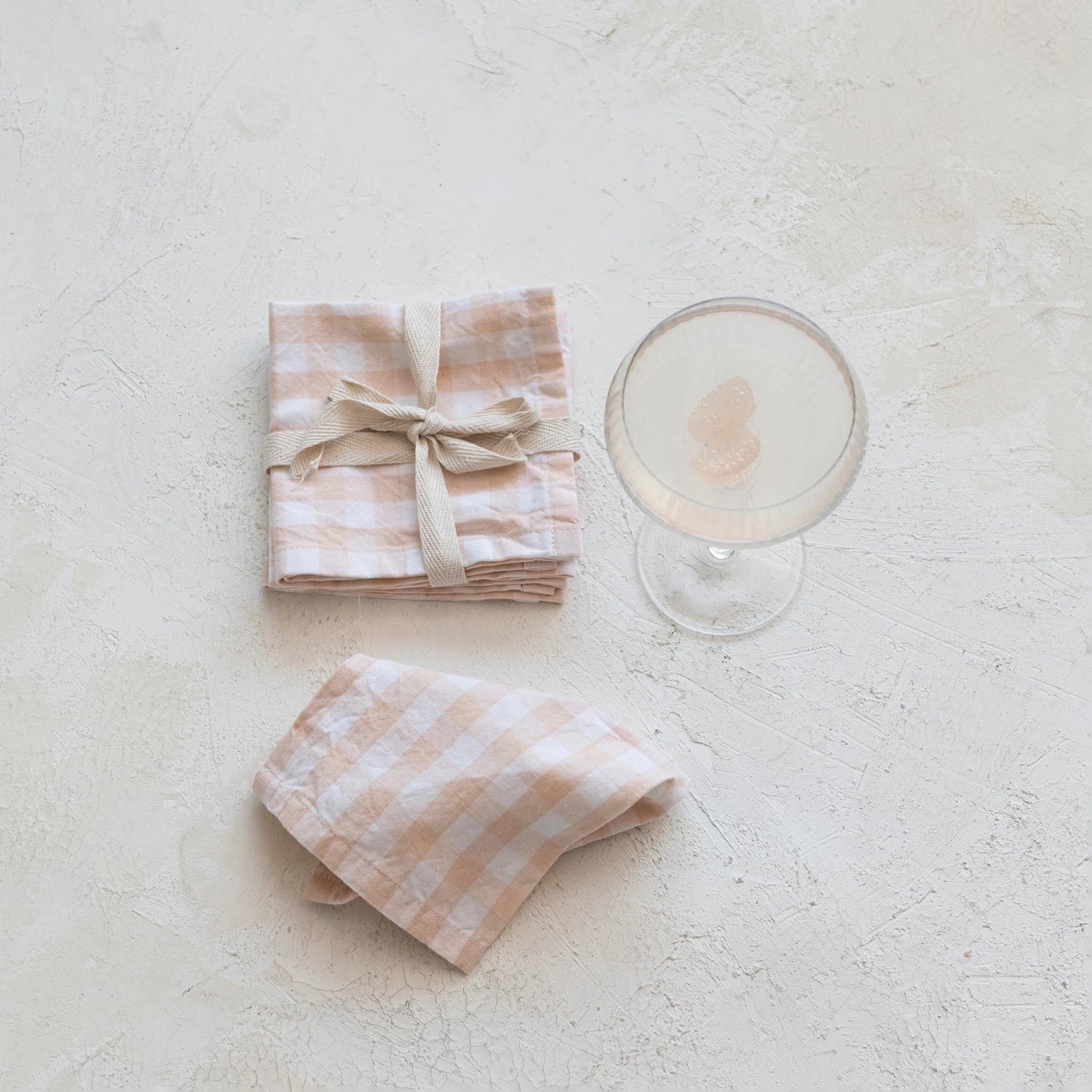 Blush Gingham Cloth Cocktail Napkins