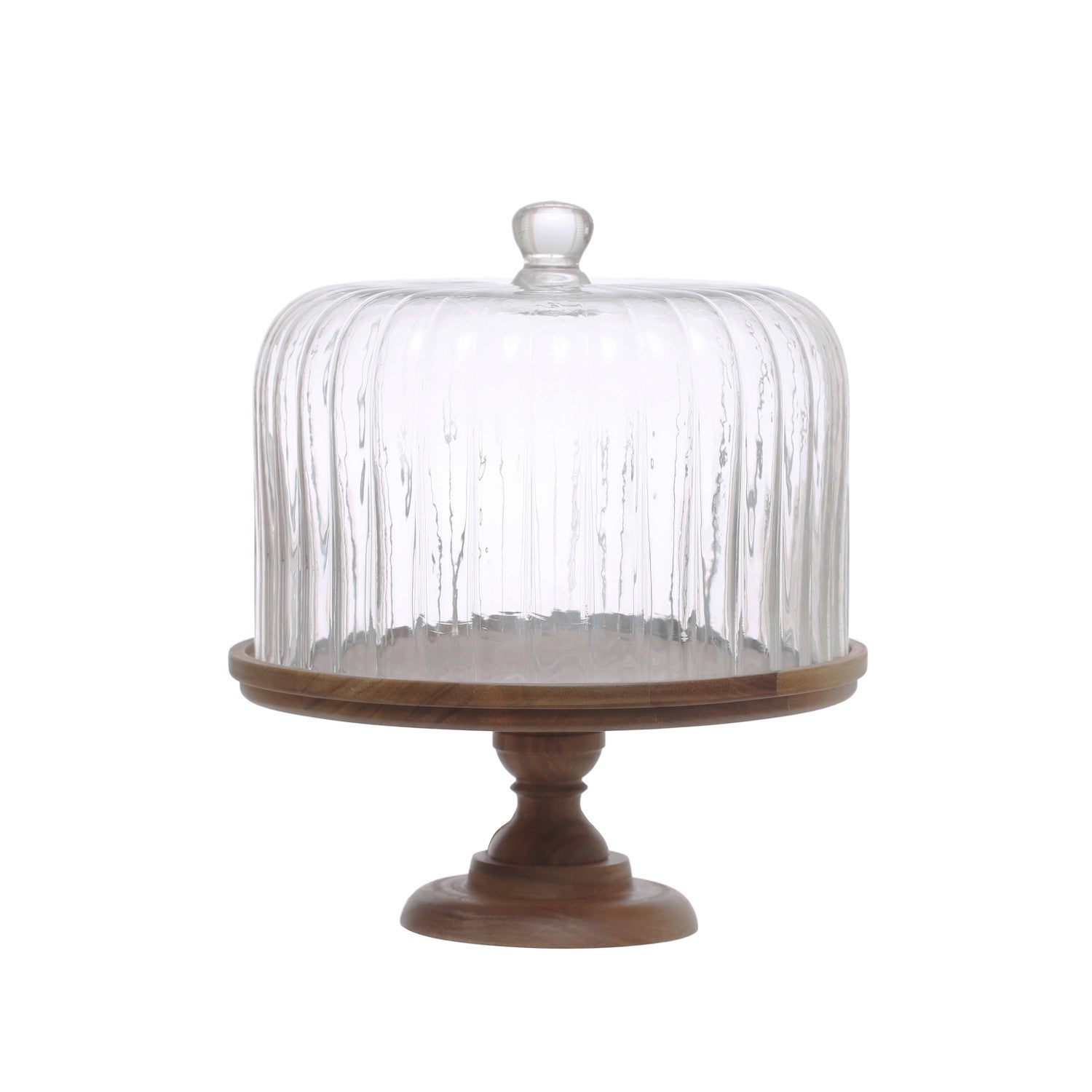 Fluted Glass and Wood Cake Stand