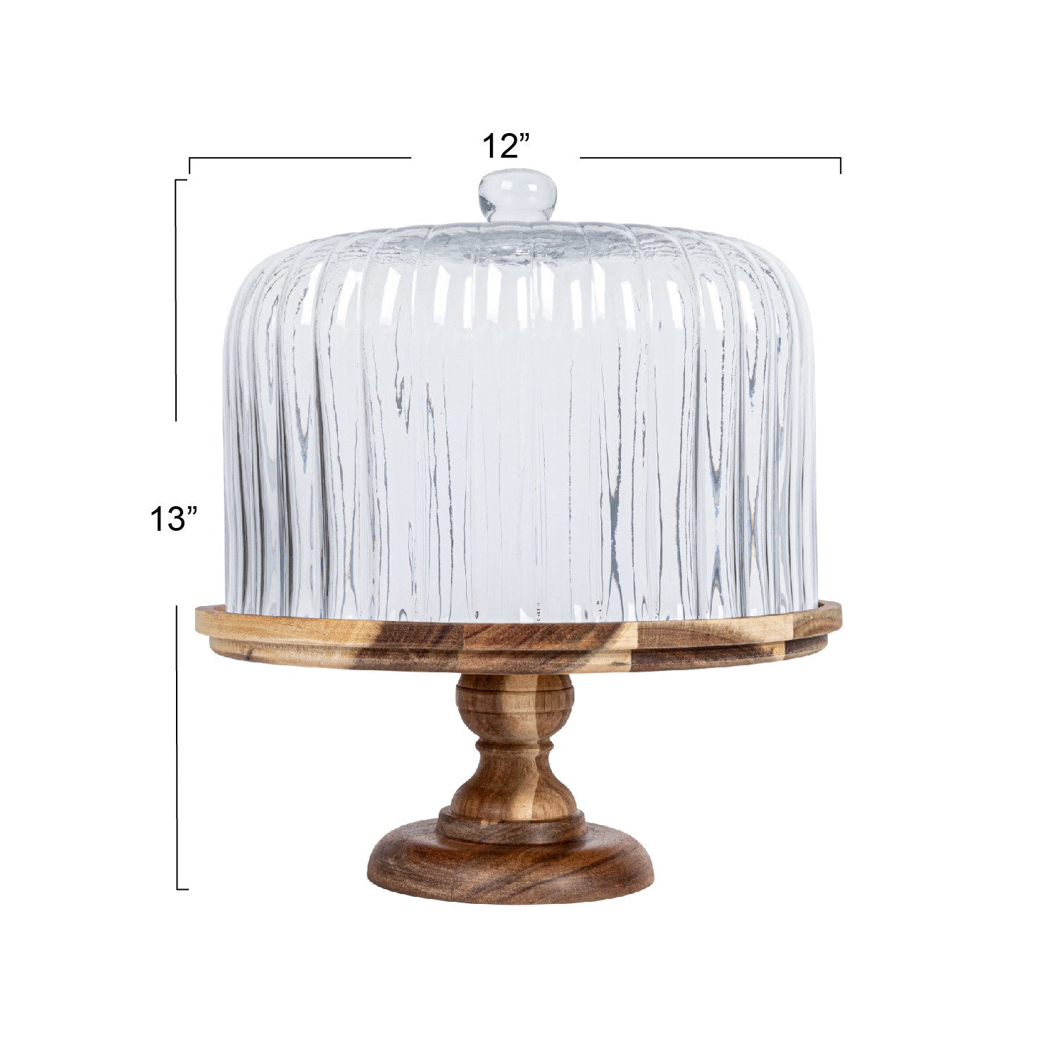 Fluted Glass and Wood Cake Stand