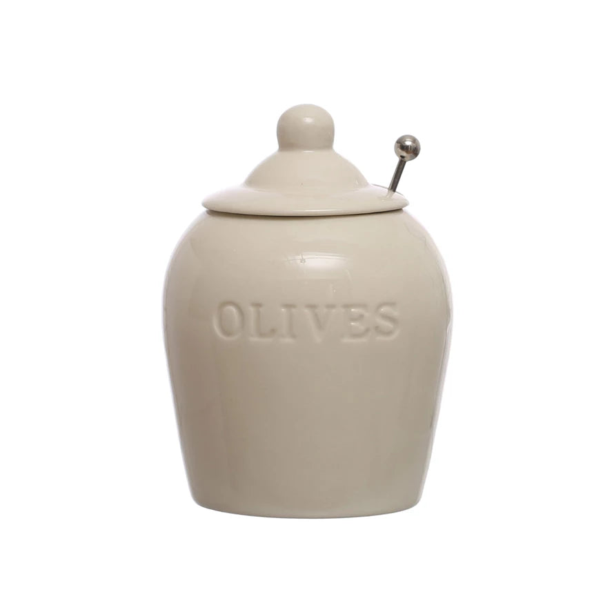Stoneware Olive Jar with Spoon