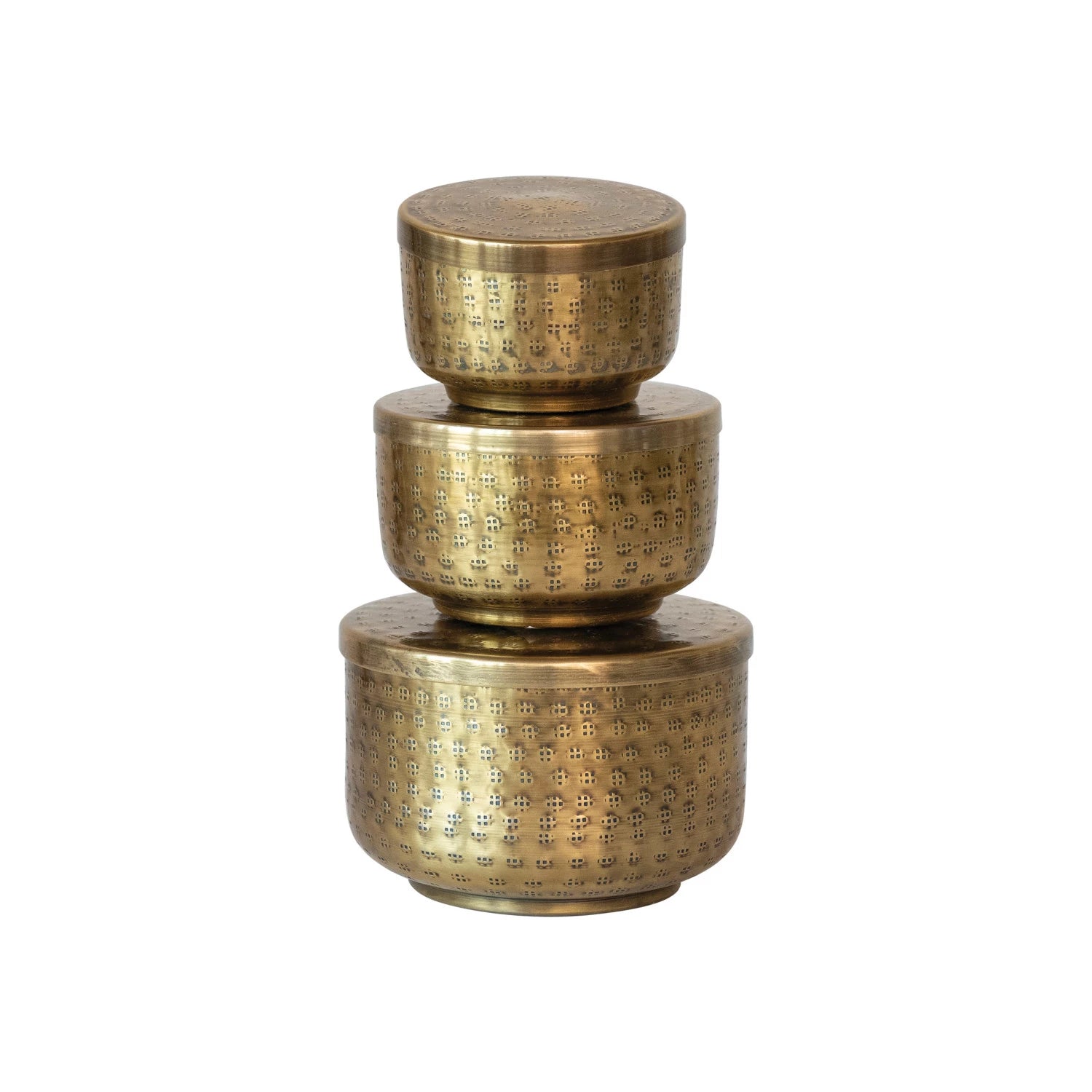 Hammered Brass Round Container