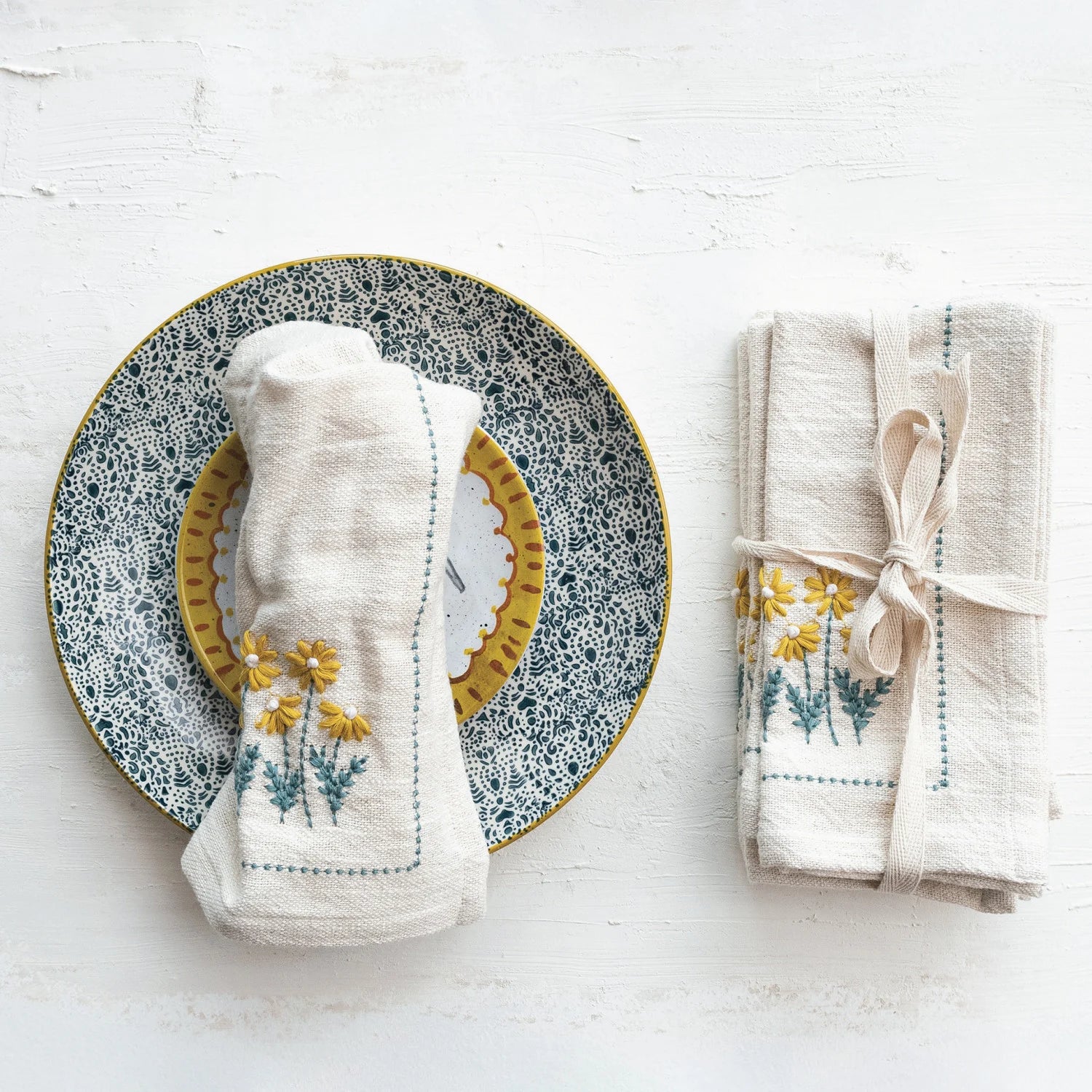 Hand-Embroidered Cotton Napkins