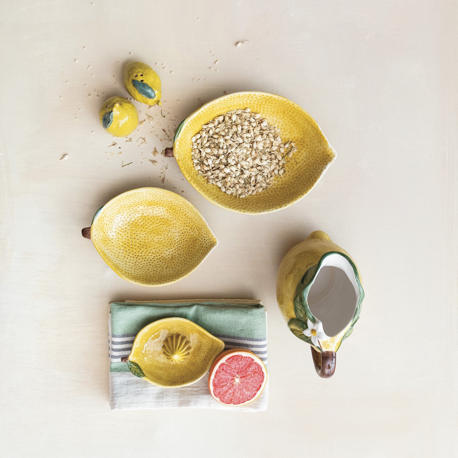 Hand-Painted Stoneware Lemon Shaped Bowls