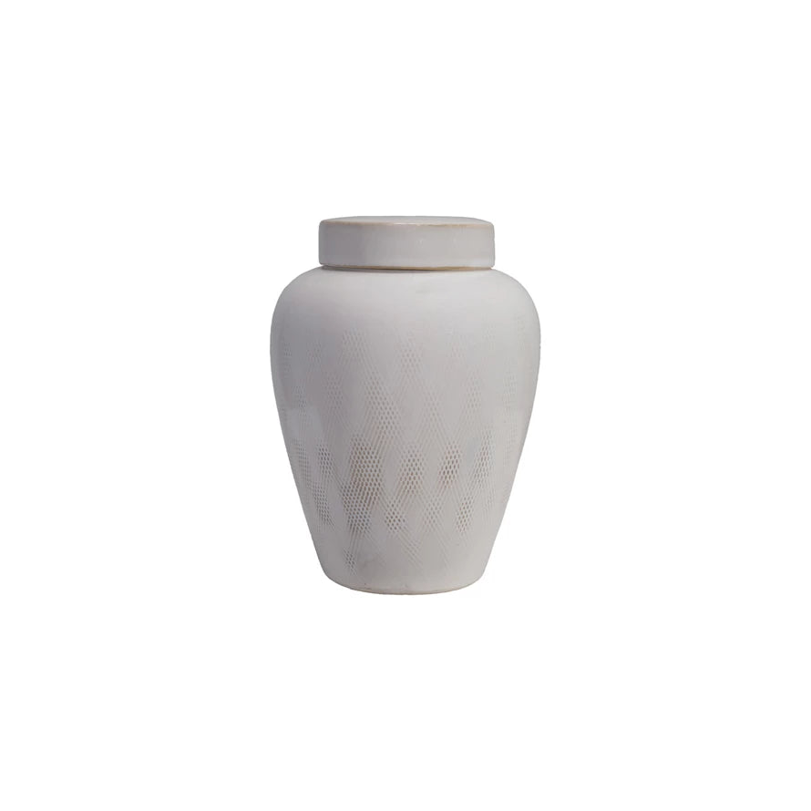 Debossed Stoneware Ginger Jar