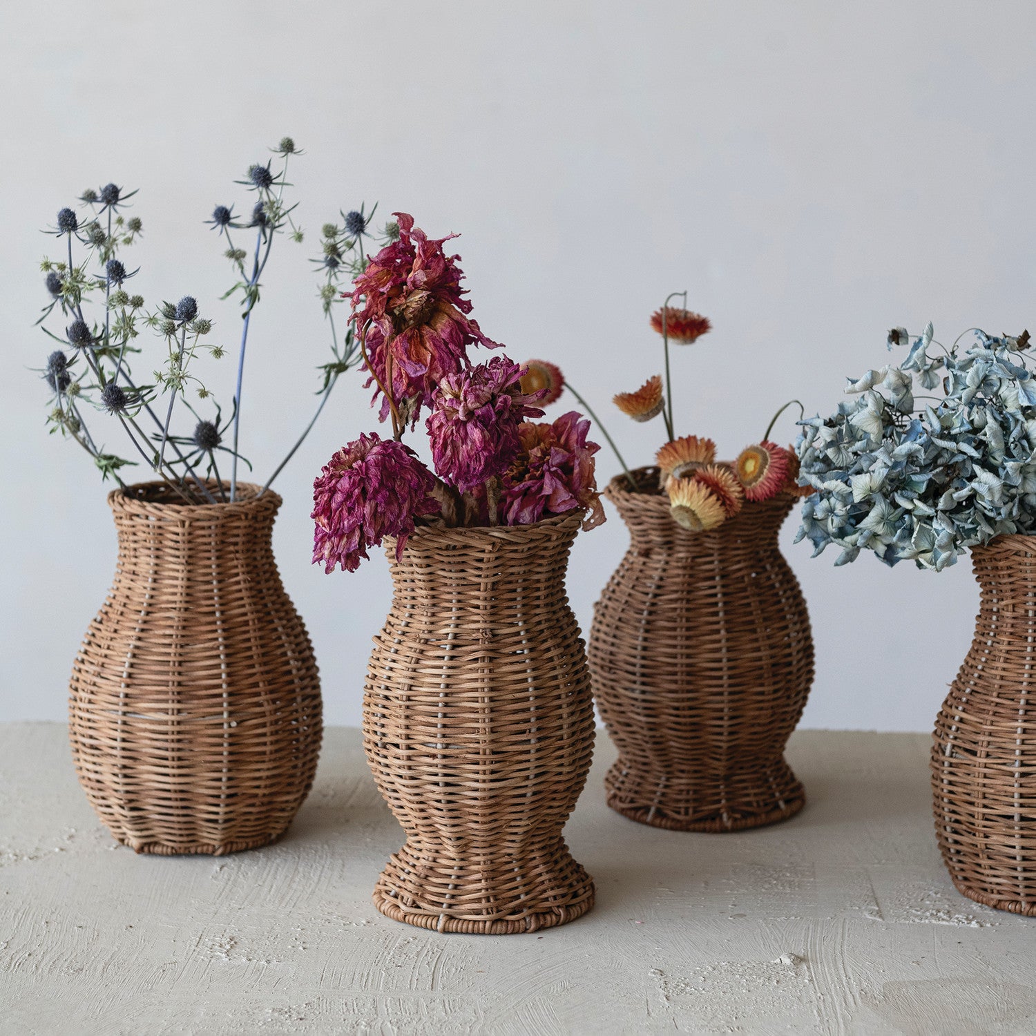 Woven Rattan Vase with Removable Glass Insert