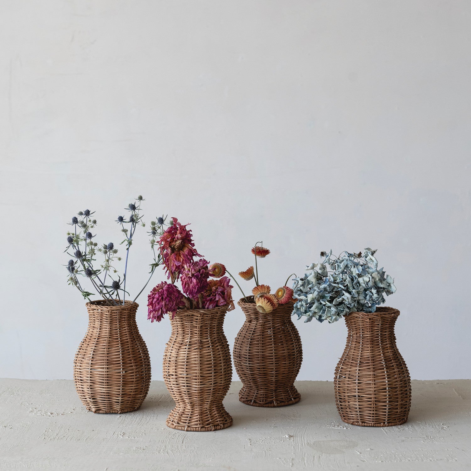 Woven Rattan Vase with Removable Glass Insert