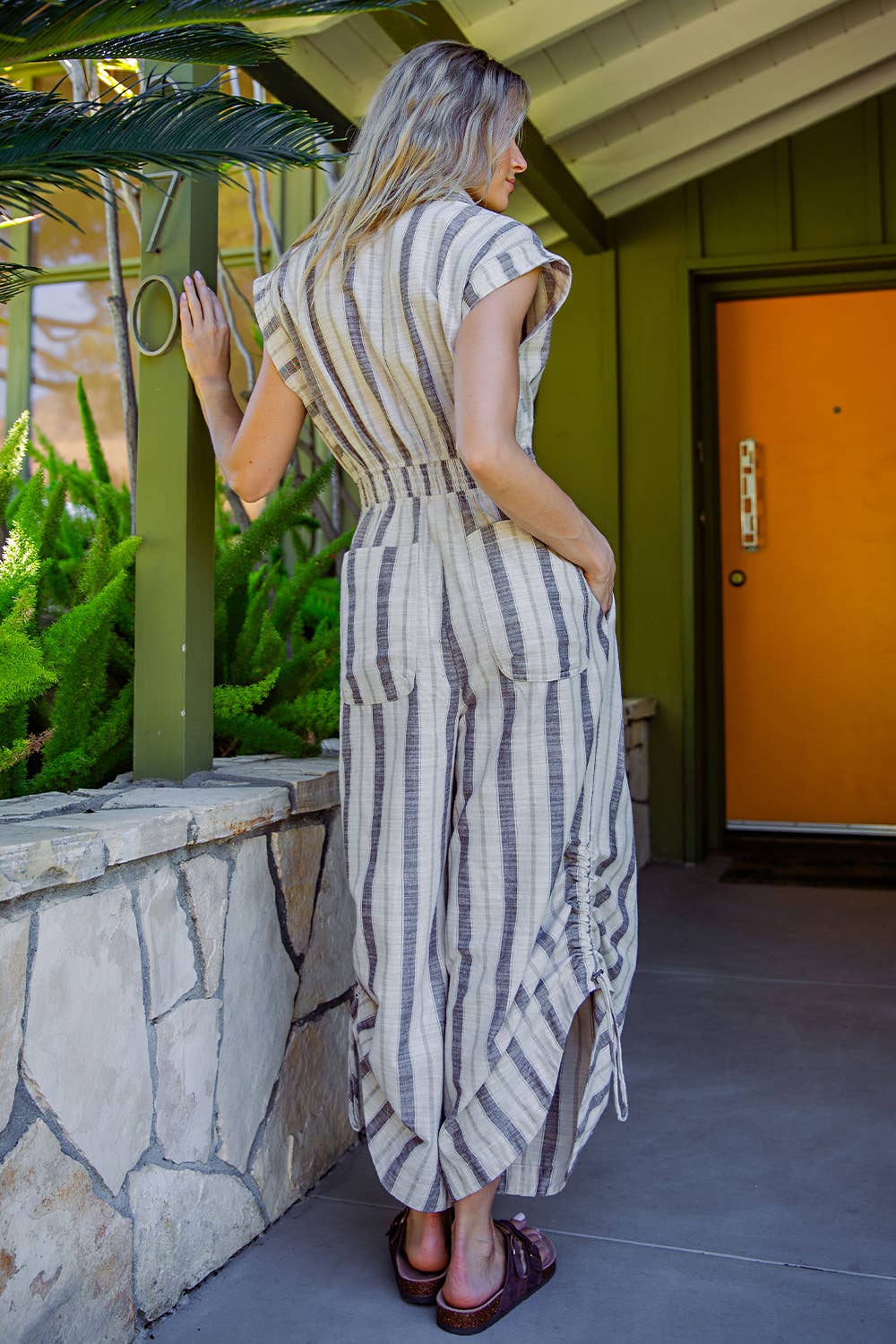 Striped Linen Parachute Jumpsuit