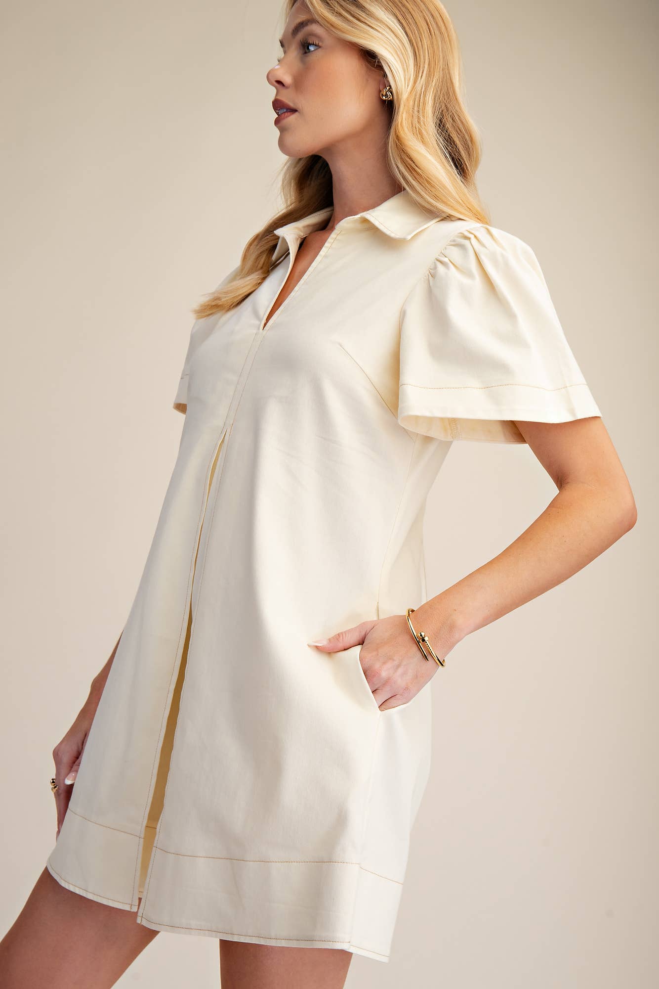 Mallory V-Neck Pleated Mini Dress