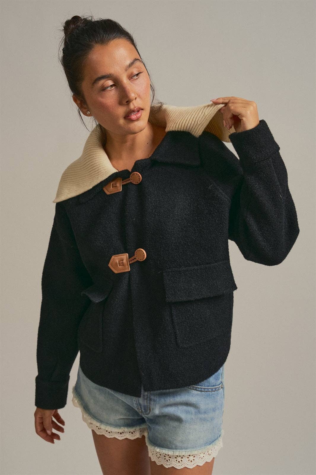 Knit Jacket With Contrast Collar