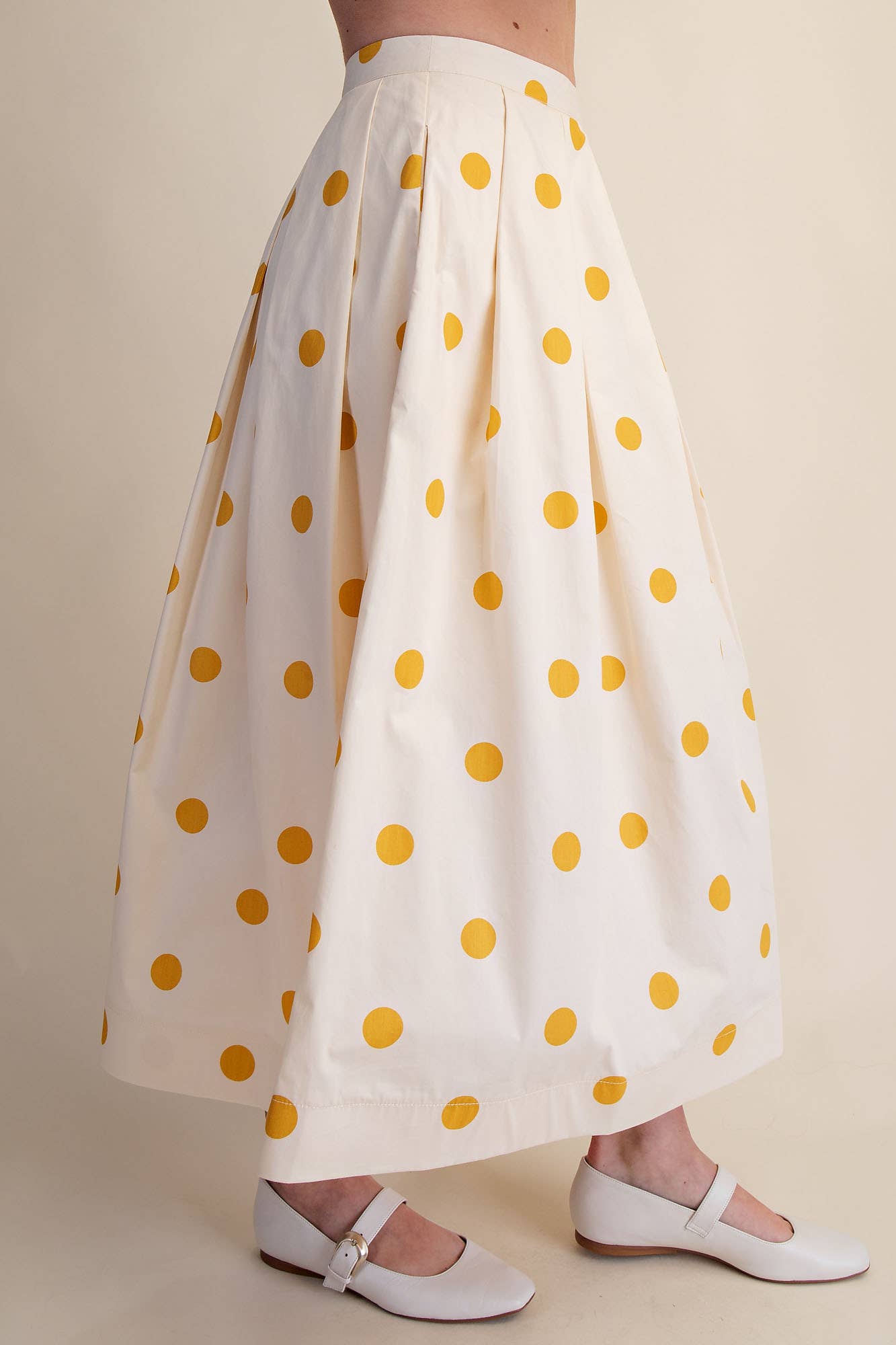 Polka Dot Pleated Midi Skirt