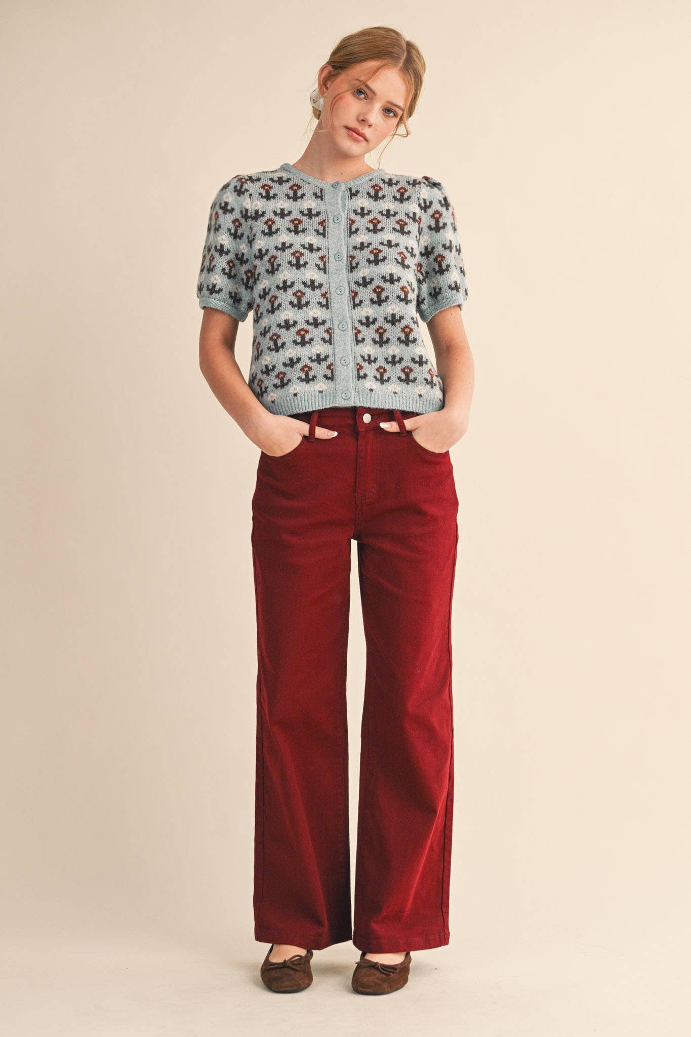Floral Short Sleeve Sweater Cardigan