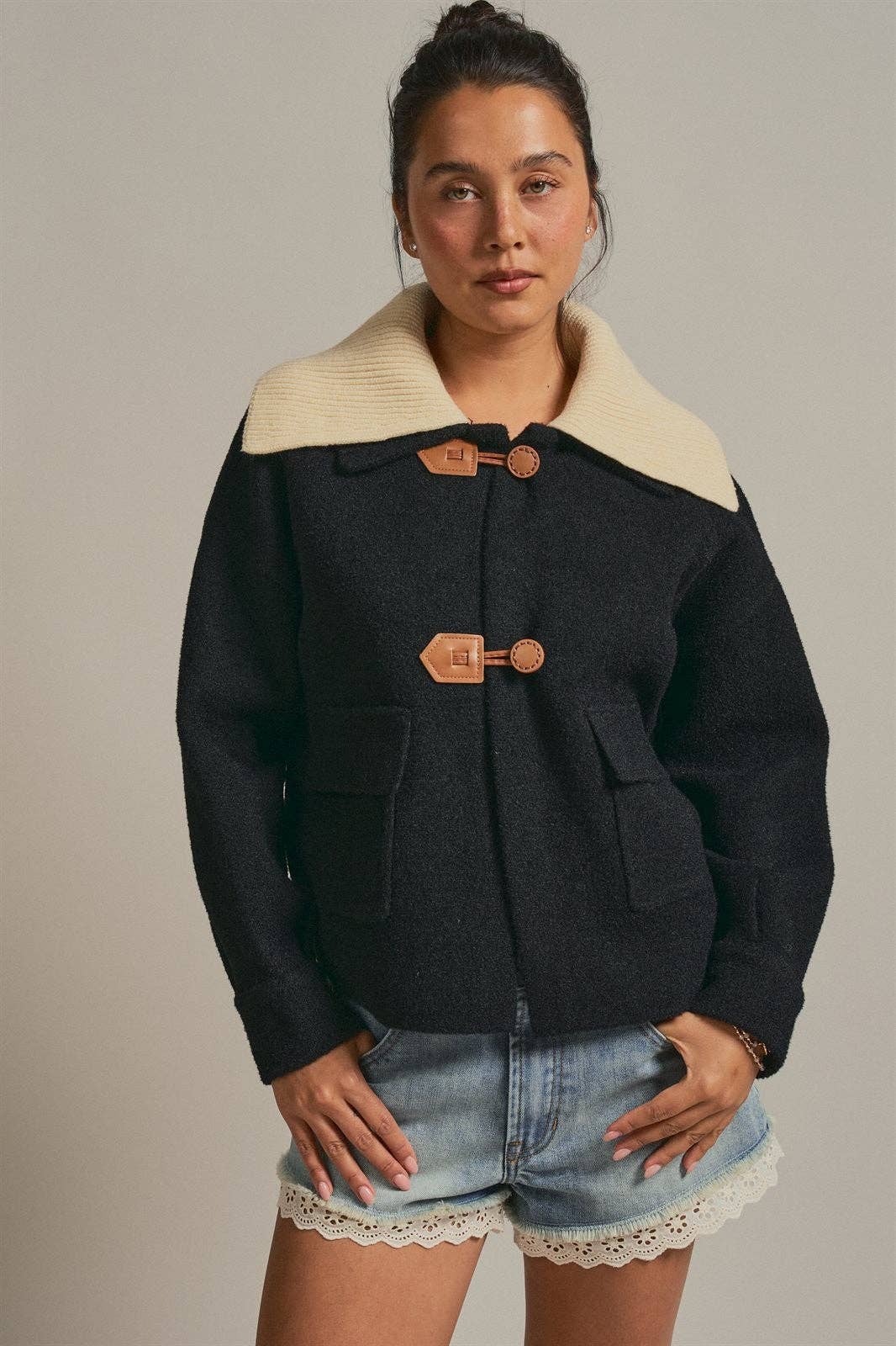 Knit Jacket With Contrast Collar