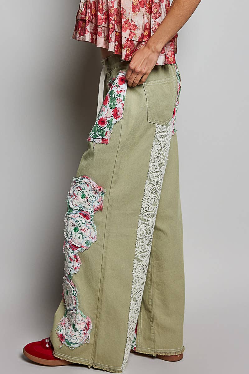 Relaxed Fit Floral Patch Denim Pants