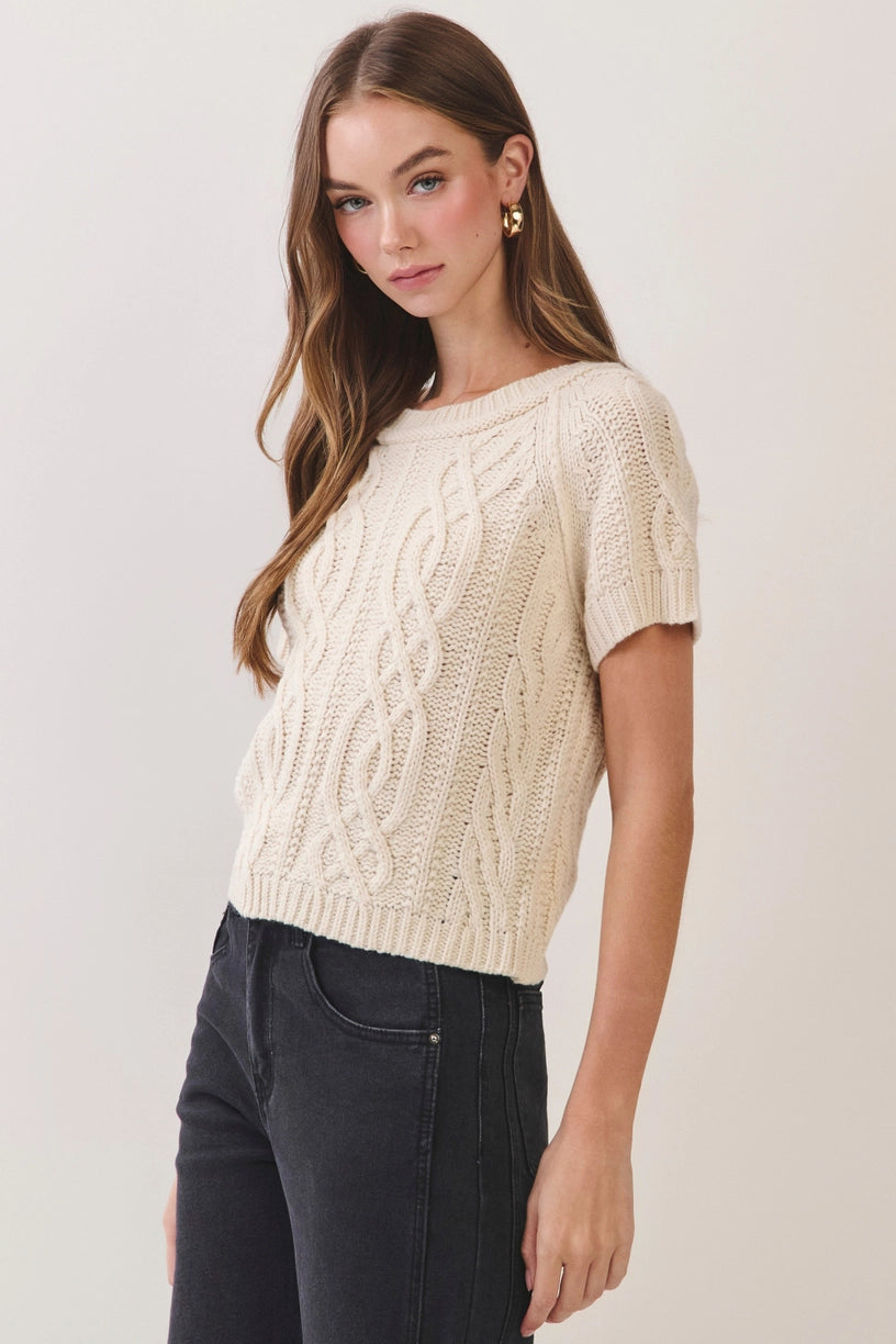 Cable Knit Short Sleeve Sweater