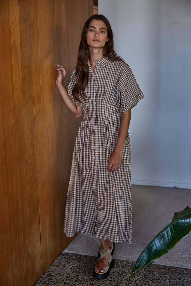 Brown Gingham Button Down Maxi