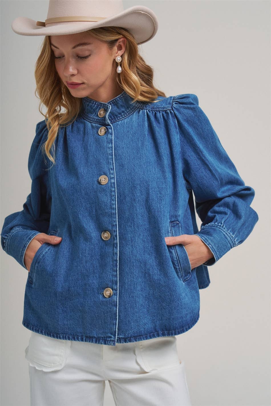 Button Front Denim Collared Jacket