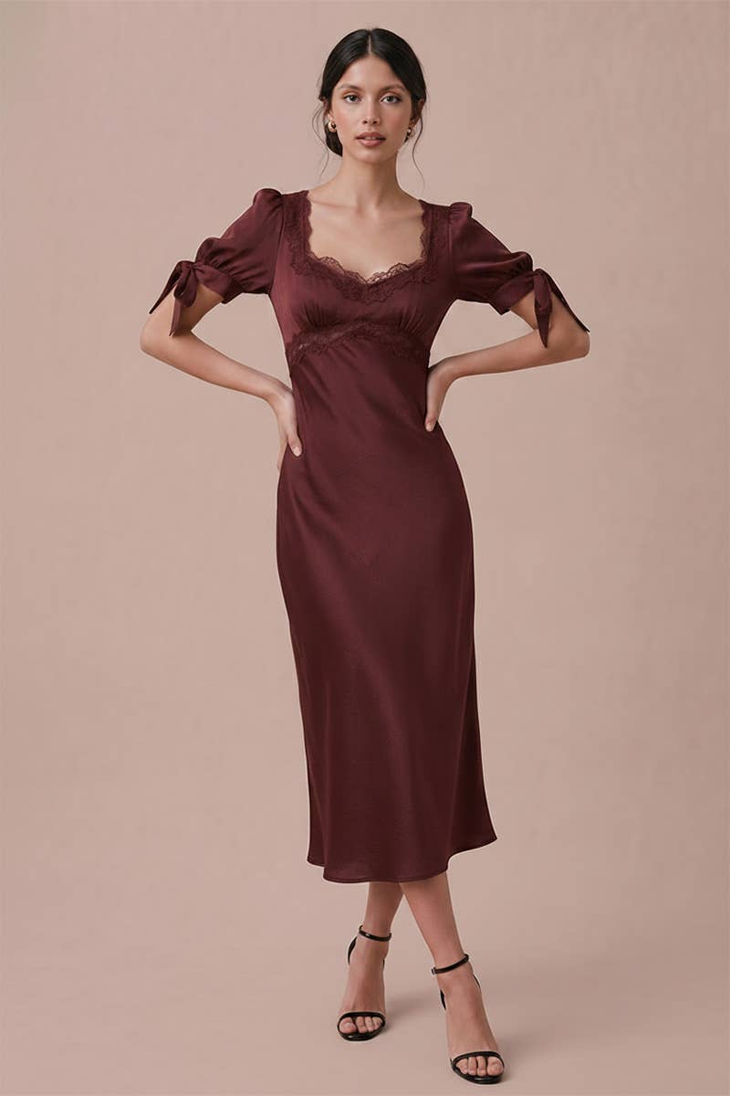 Satin Bow Sleeve Midi Dress