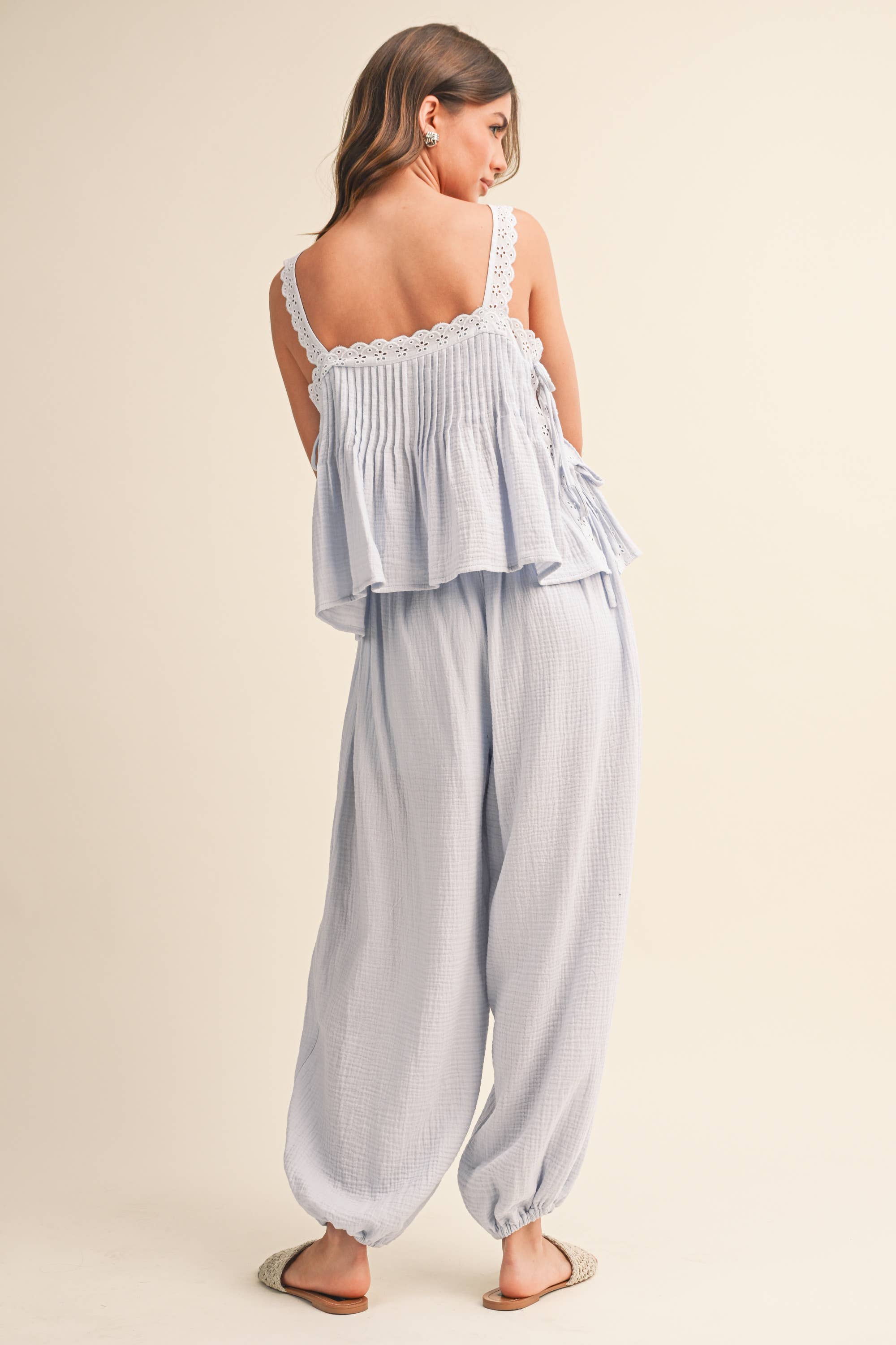 Light Blue Sleeveless Top and Pants Set