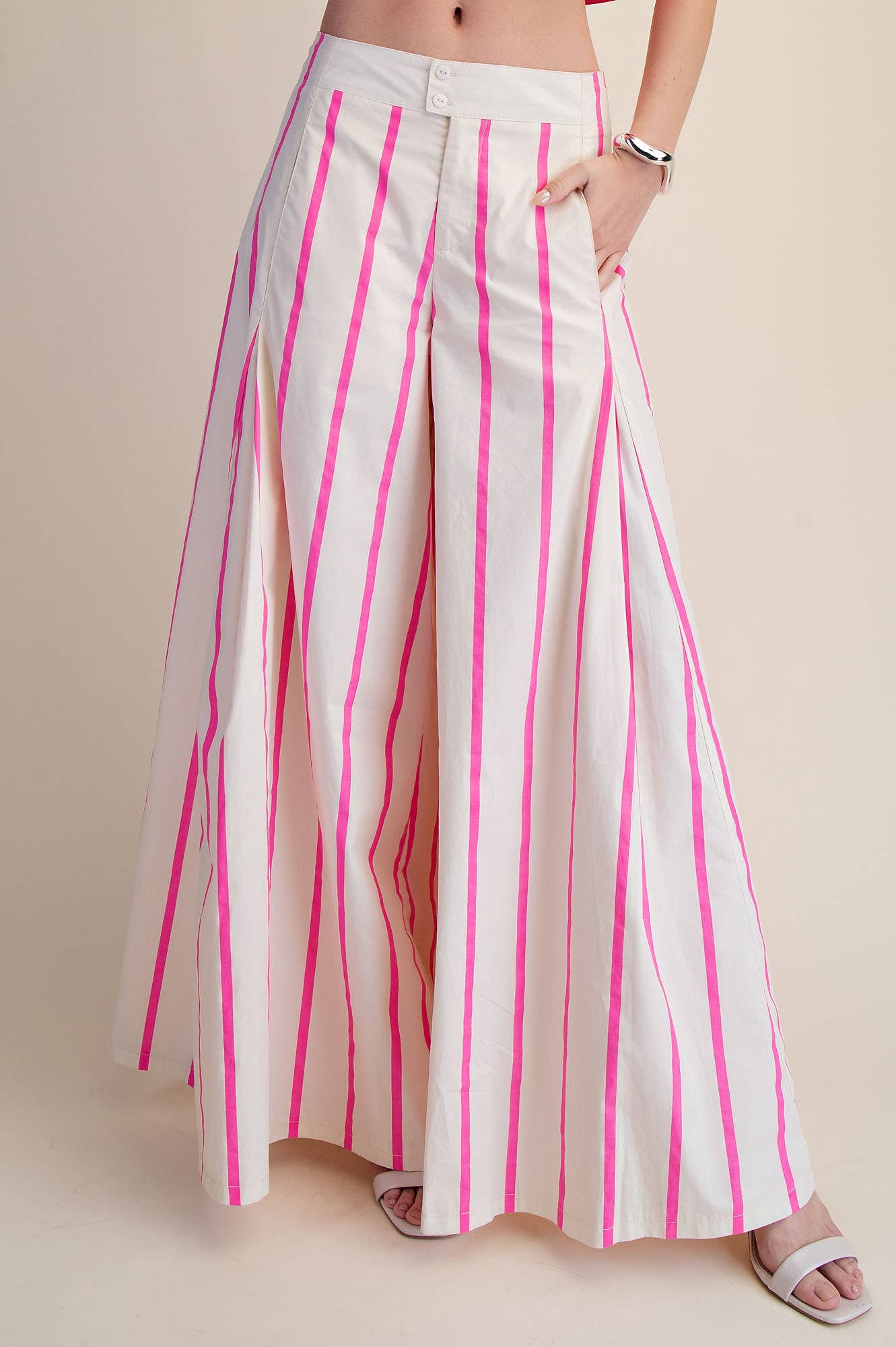 High Waist Wide-Leg Pink Stripe Pants