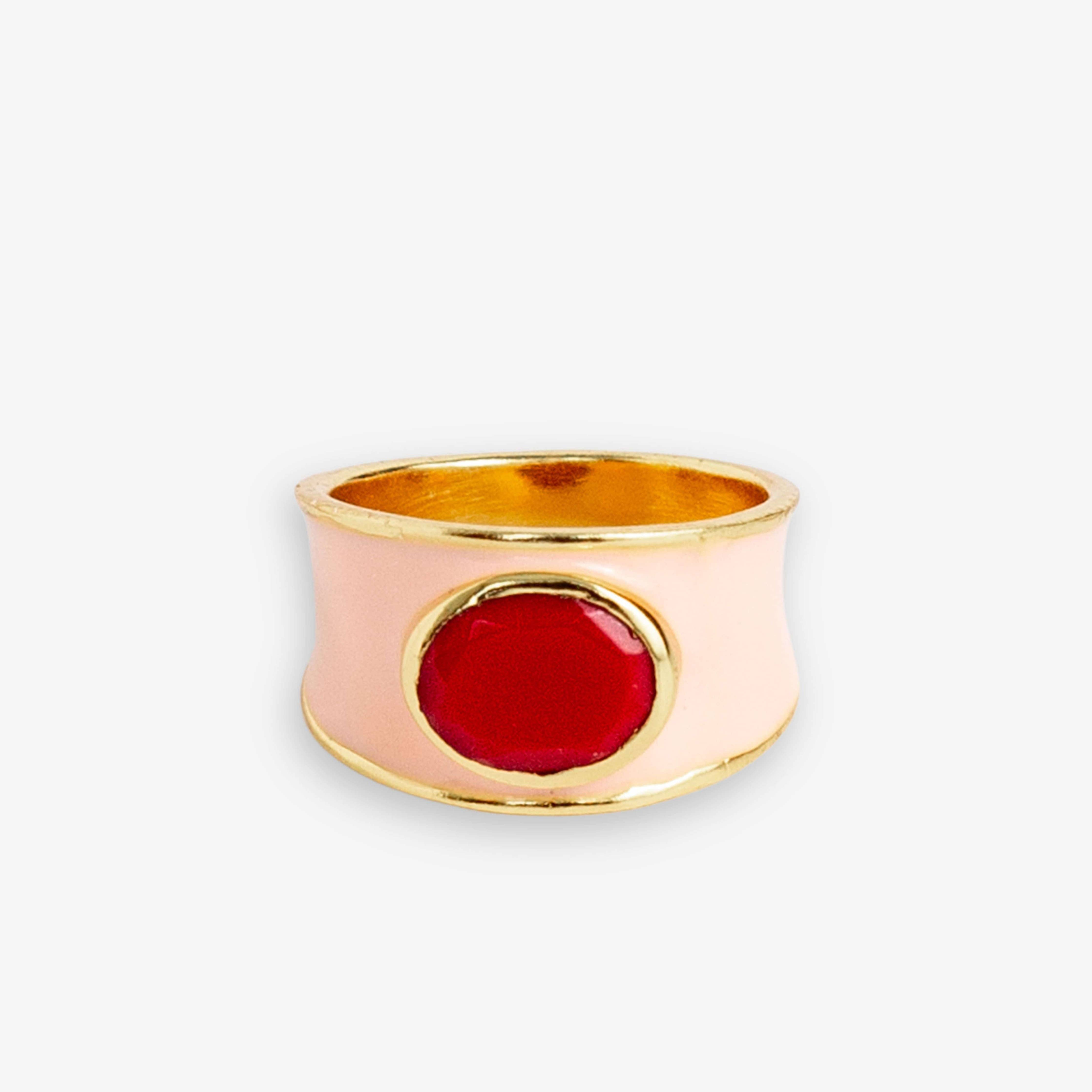 Oval Stone Enamel Ring Blush/Red