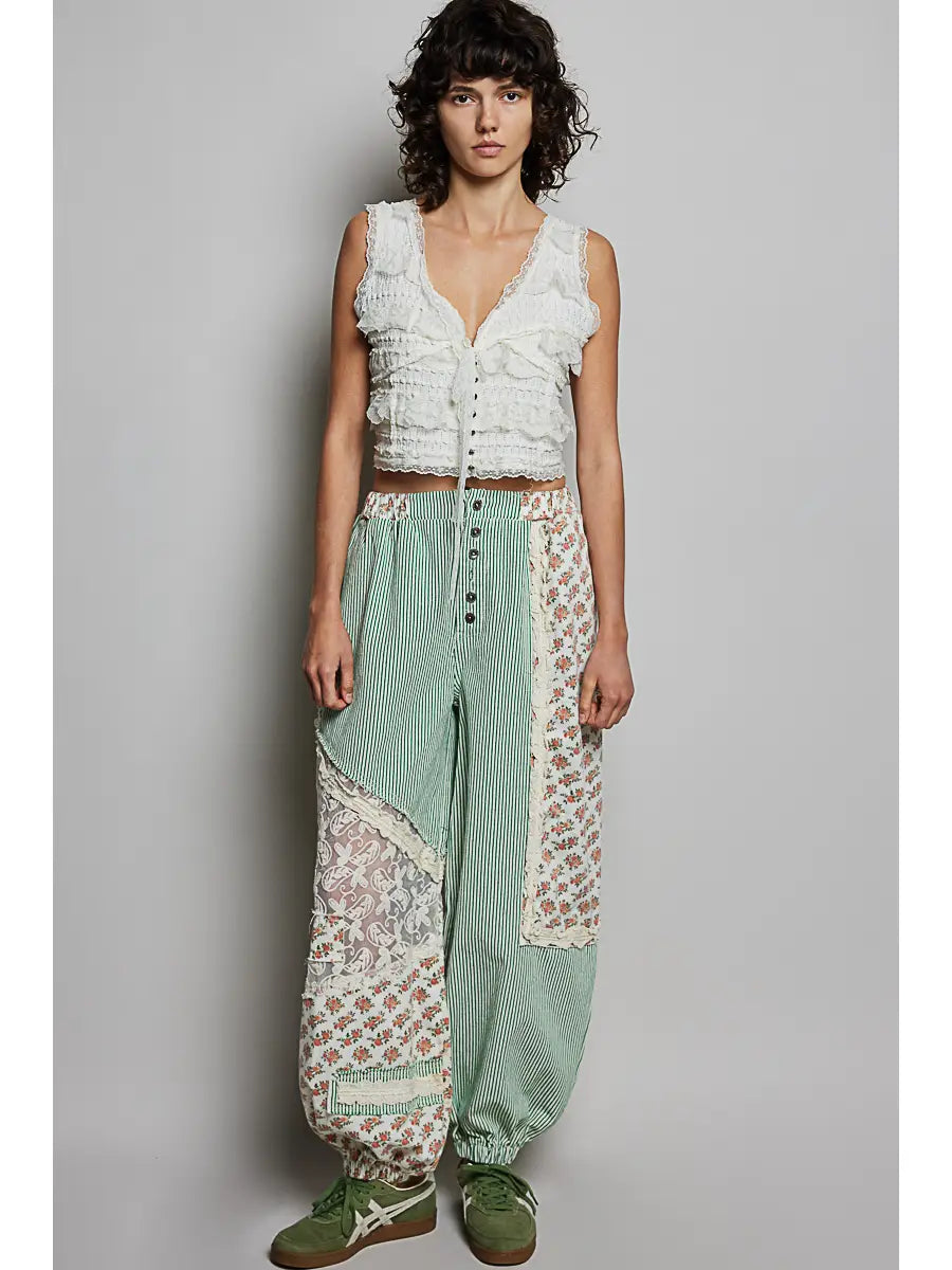 Crochet and Striped Jogger Pant
