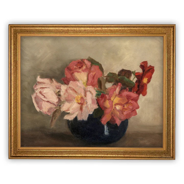 Pink Flowers Framed Canvas Art