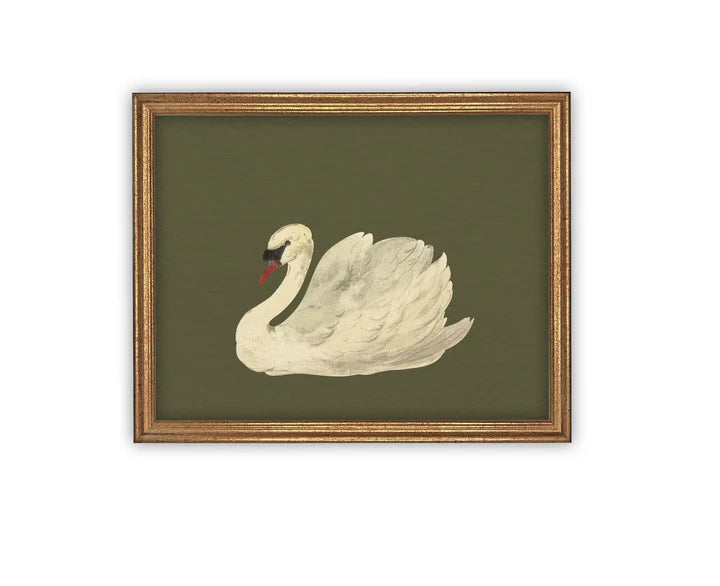 Framed Dark Green Swan Print