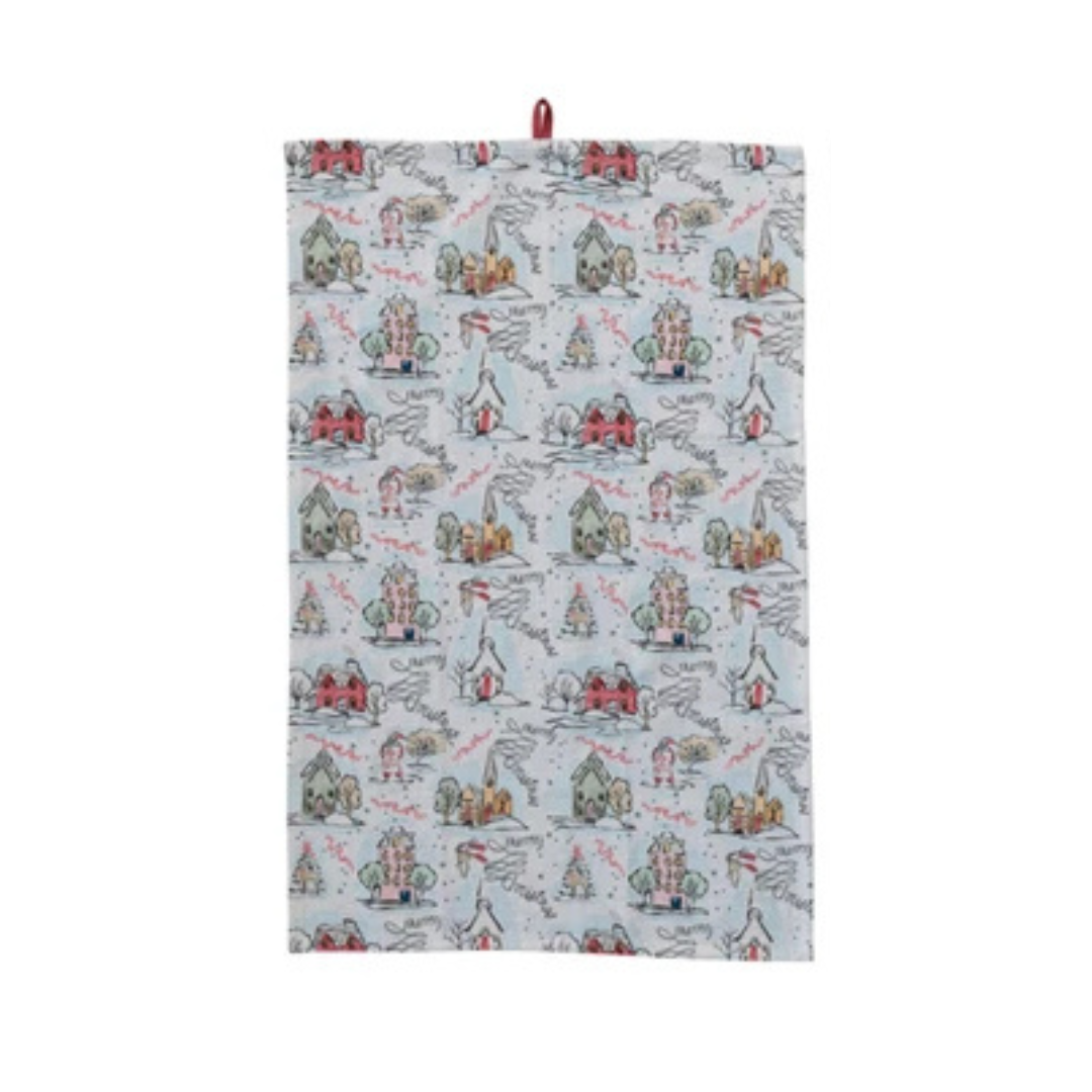 Holiday Village Scene Tea Towels