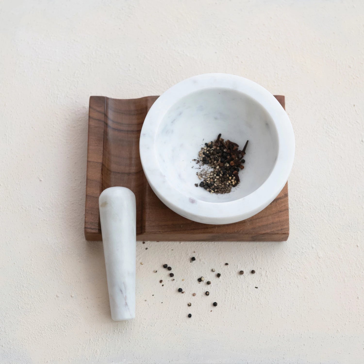 Marble and Acacia Mortar and Pestle