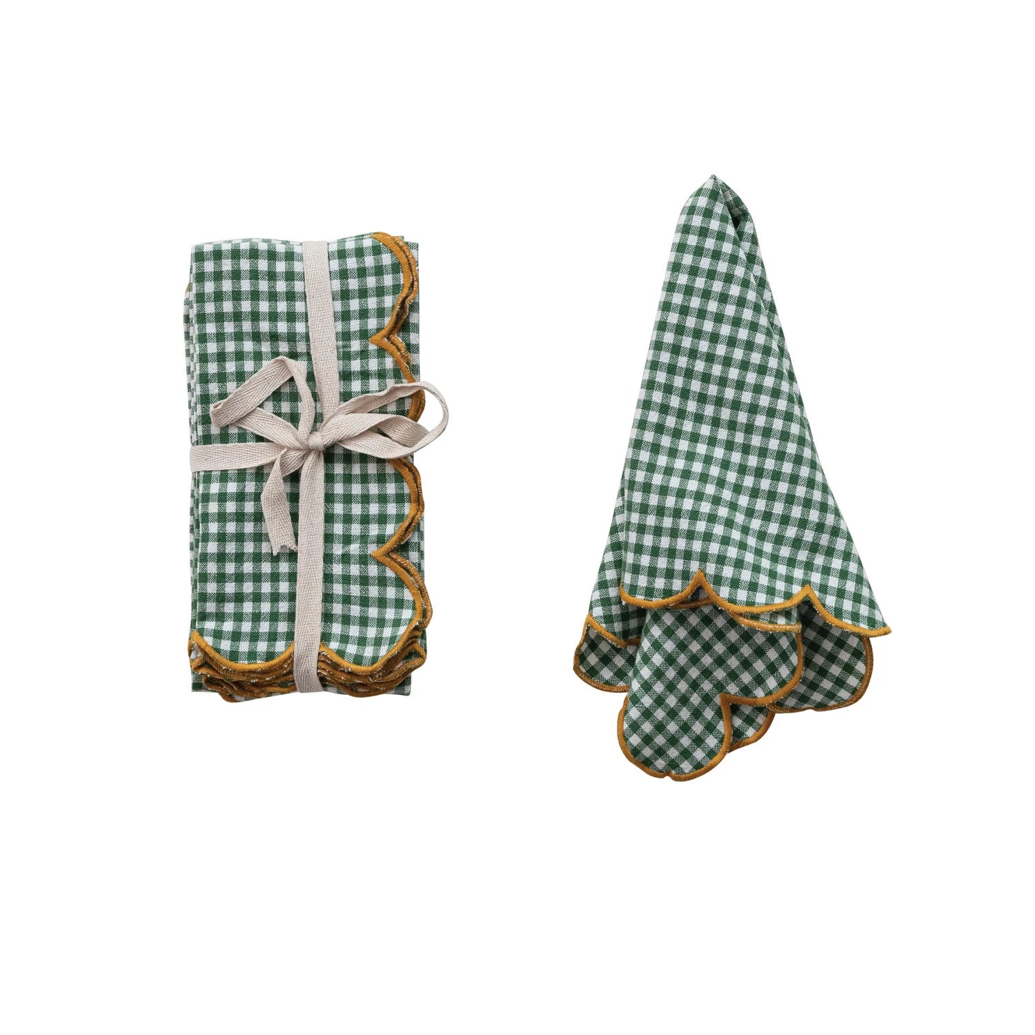 Green Gingham Scalloped Cotton Napkin