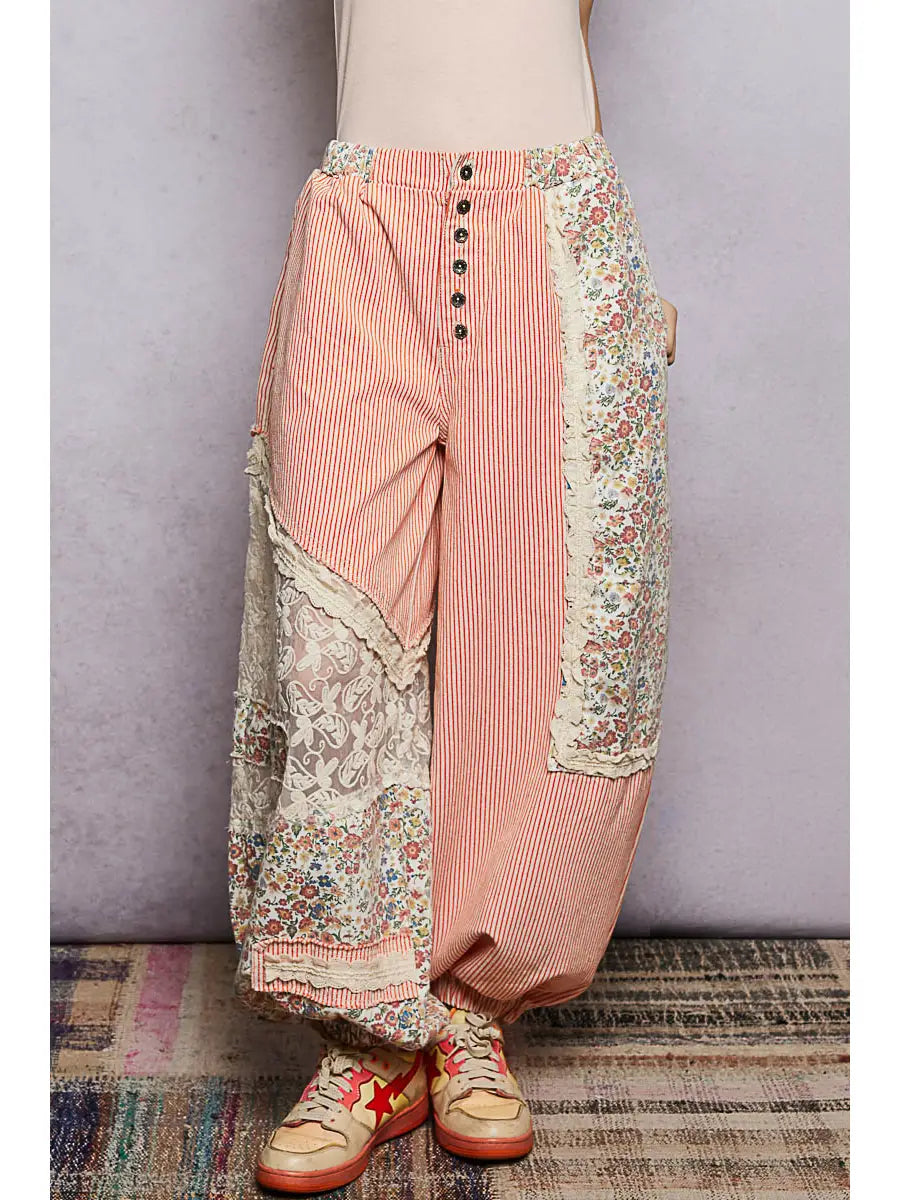 Crochet and Striped Jogger Pant