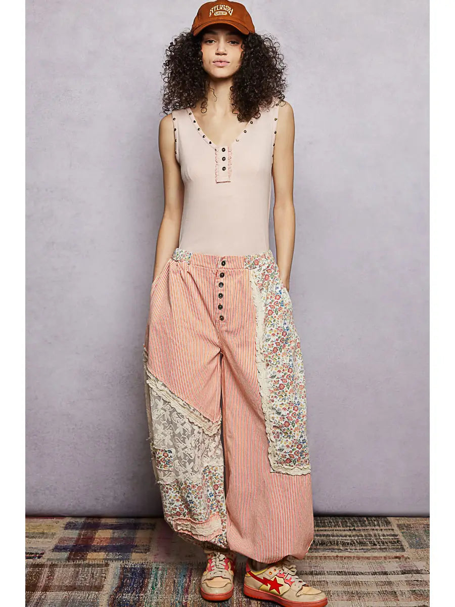 Crochet and Striped Jogger Pant