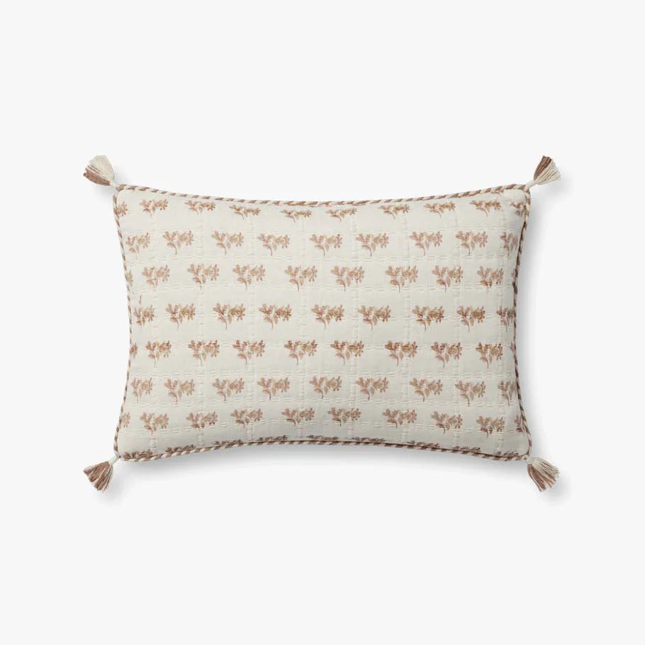 Cream and Brown Pattern Tassel Pillow