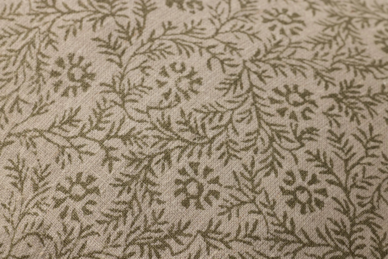 Green Floral Linen Pillow