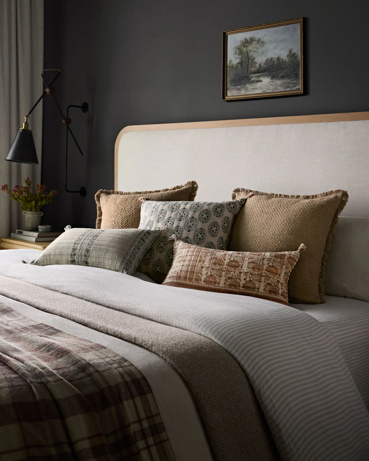 Cream and Brown Pattern Tassel Pillow