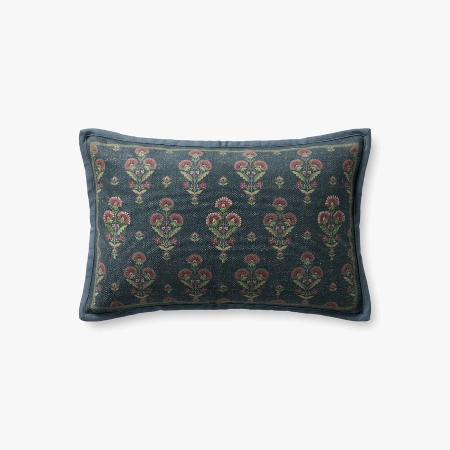 Floral Stitch Blue Pillow