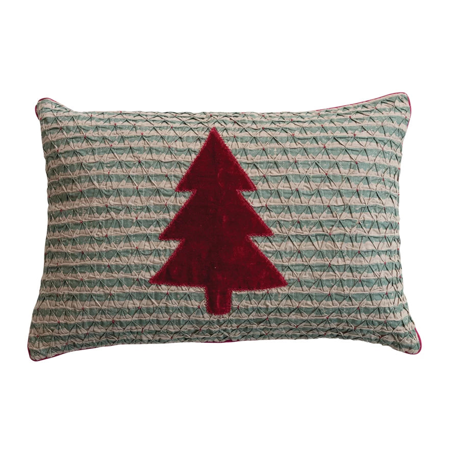 Velvet Tree Smocked Lumbar Pillow