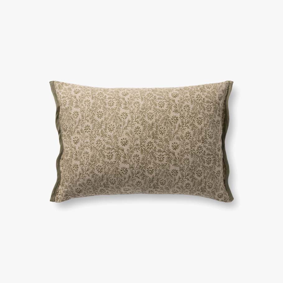 Green Floral Linen Pillow