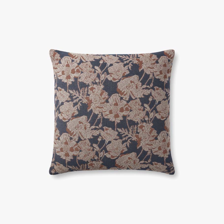 Blue and Rust Floral Pillow