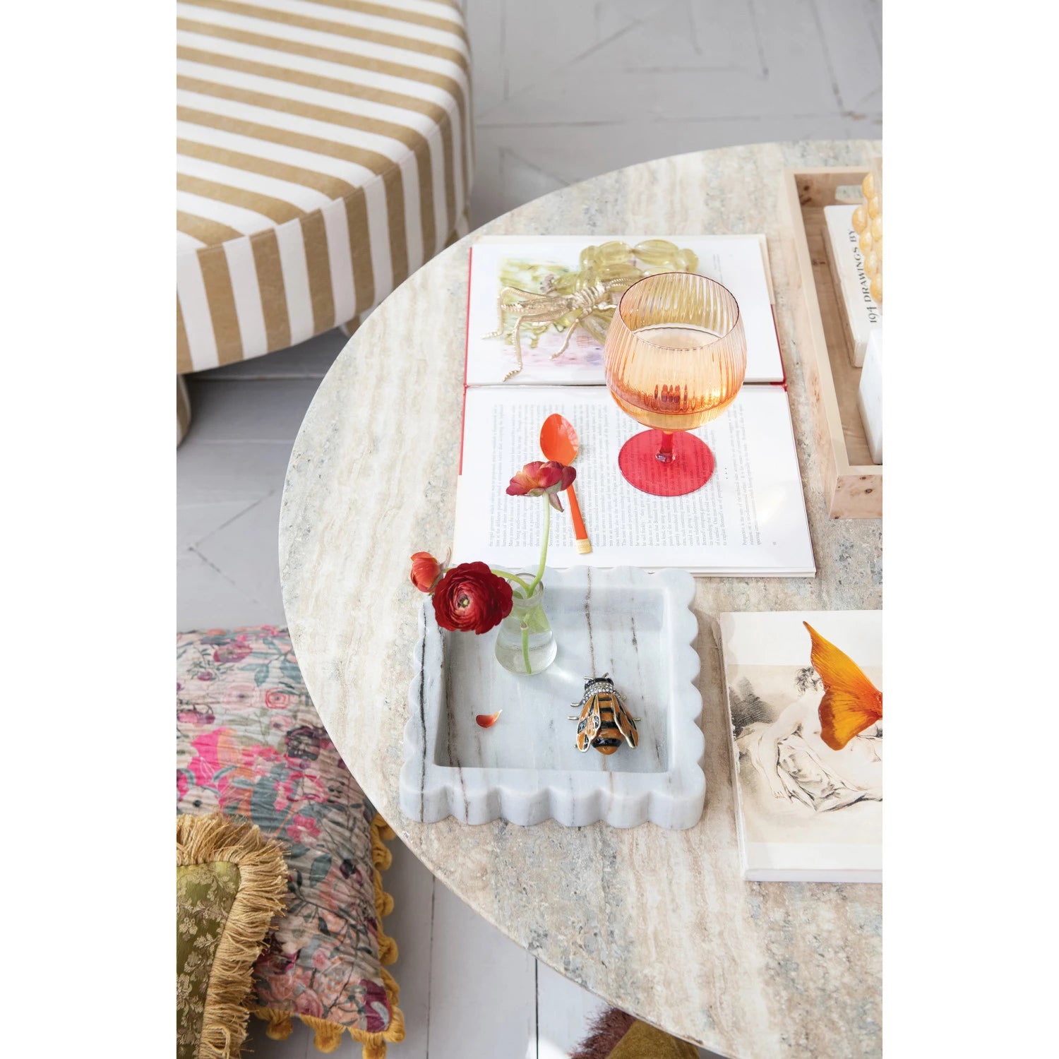 Grey Marble Scalloped Tray