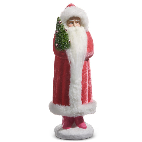 Pink Velvet Santa with Green Tree