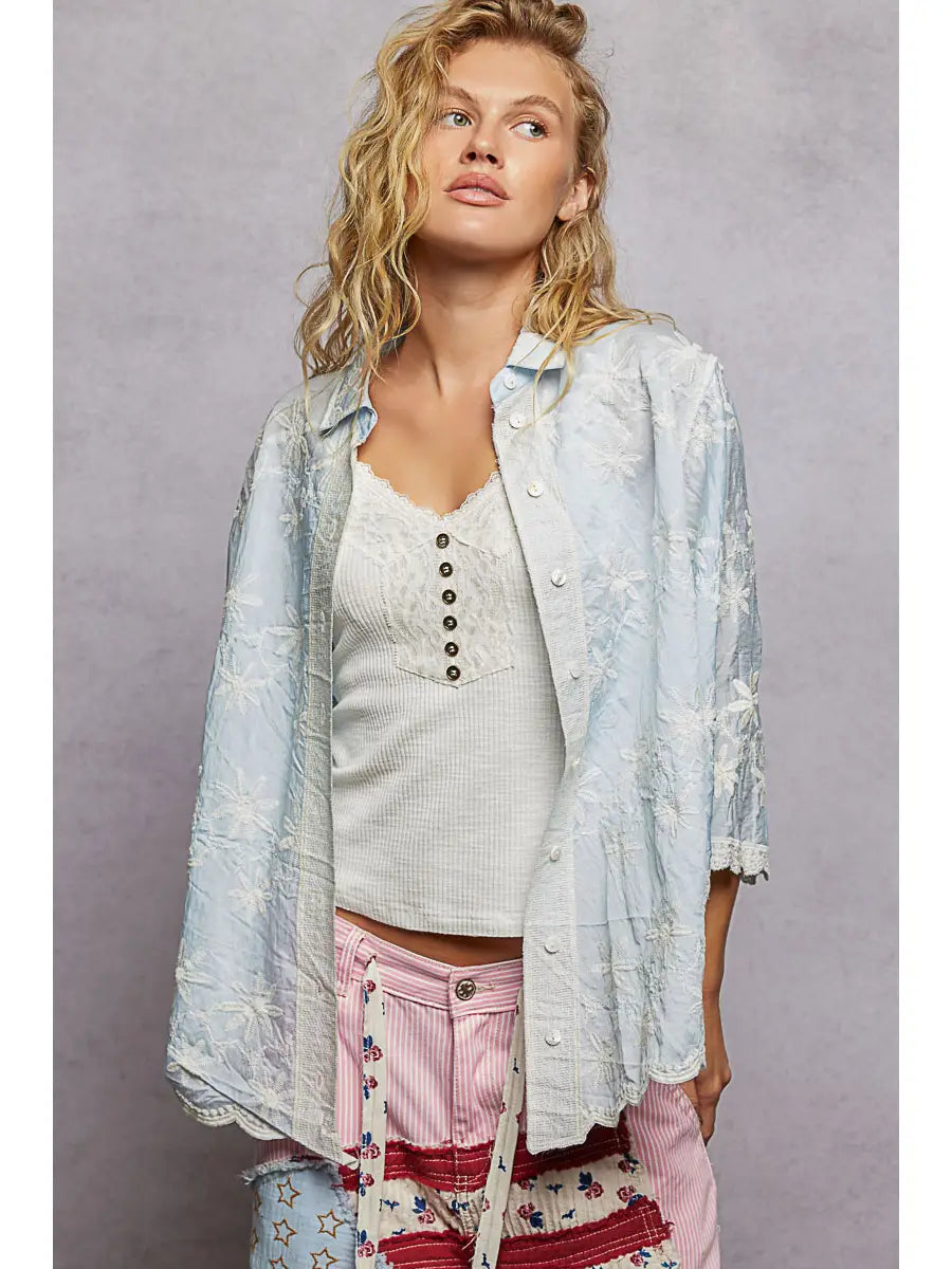 Embroidered Floral Half Sleeve Shirt